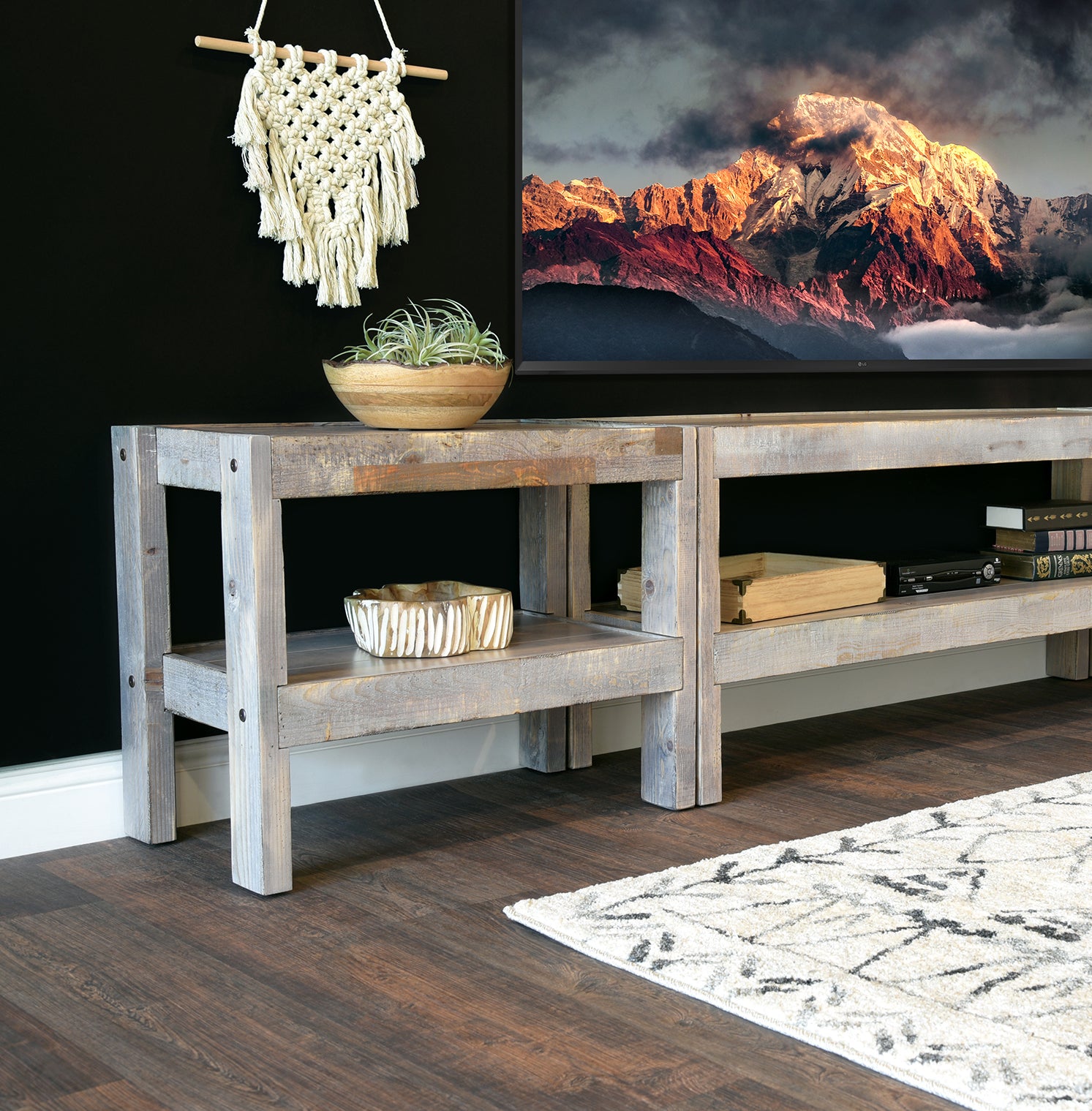 Handcrafted Rustic Wood TV Stand Console - presEARTH Lakewood Gray