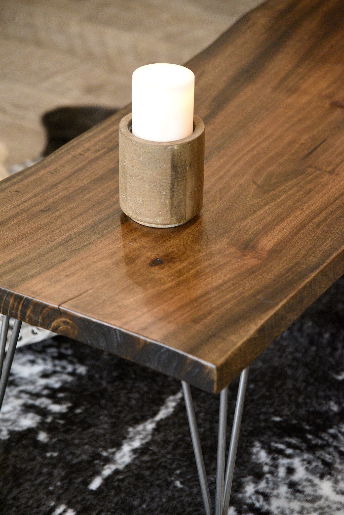 Rustic Wood And Metal Pillar Candle Holders - Set of 2