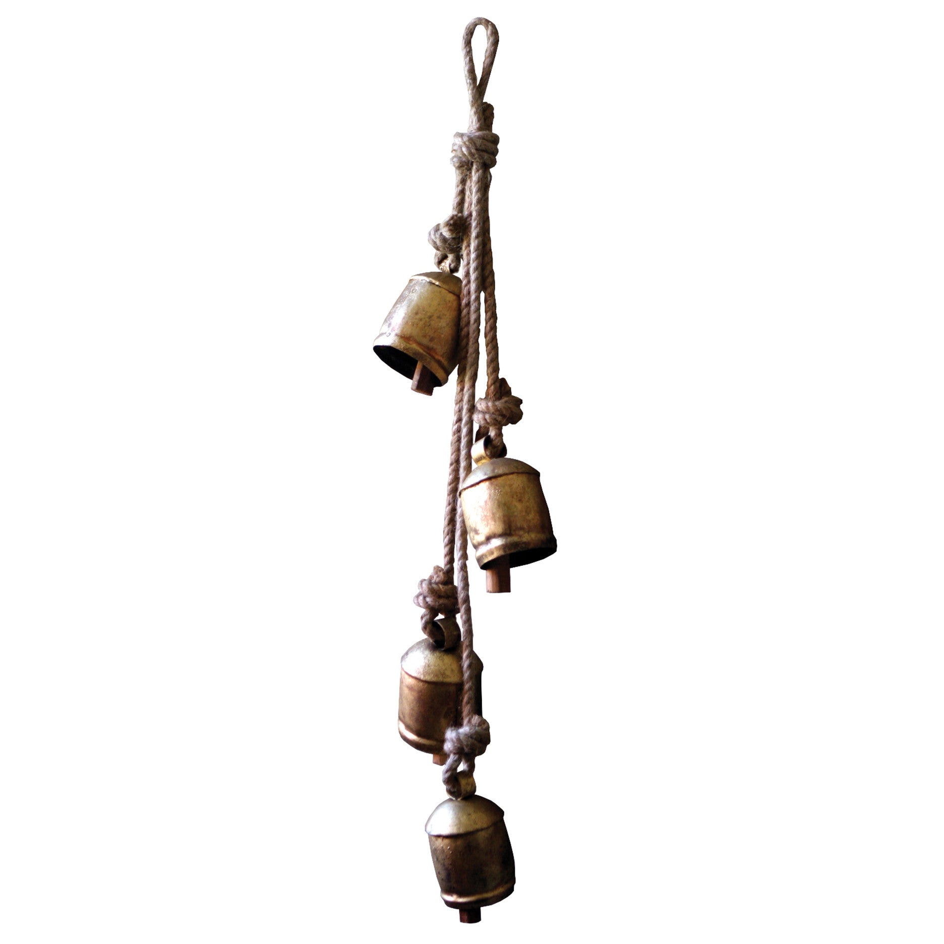 Rustic Iron Hanging Bells With Rope - Woodwaves