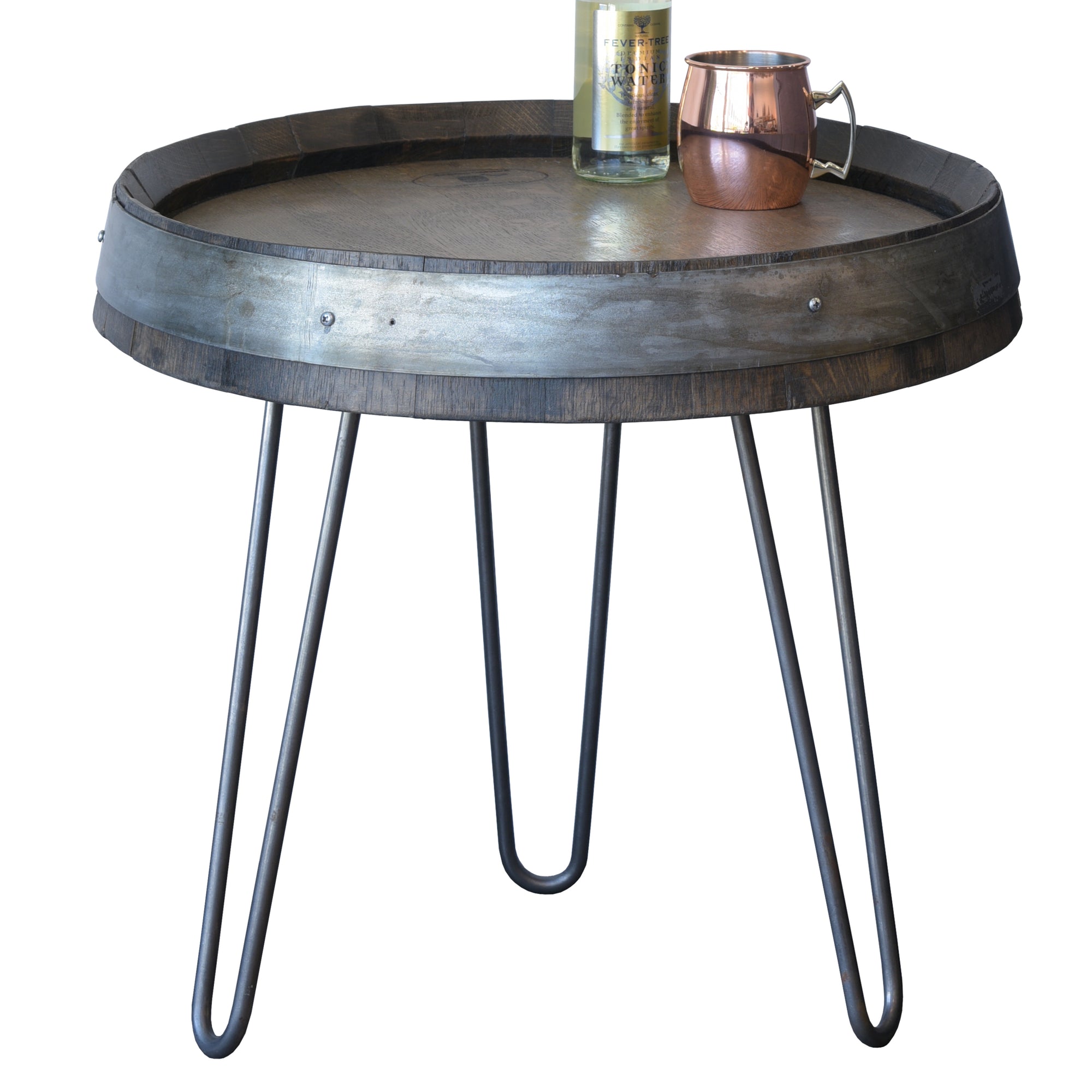 Wine Barrel End Table With Hairpin Legs - Ebony