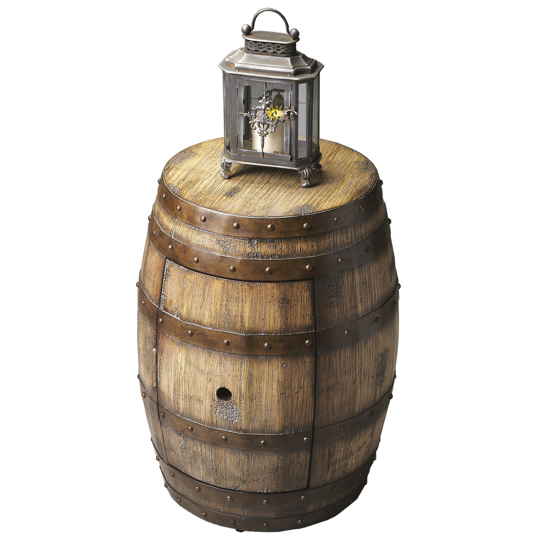 Wine Barrel End Table With Storage