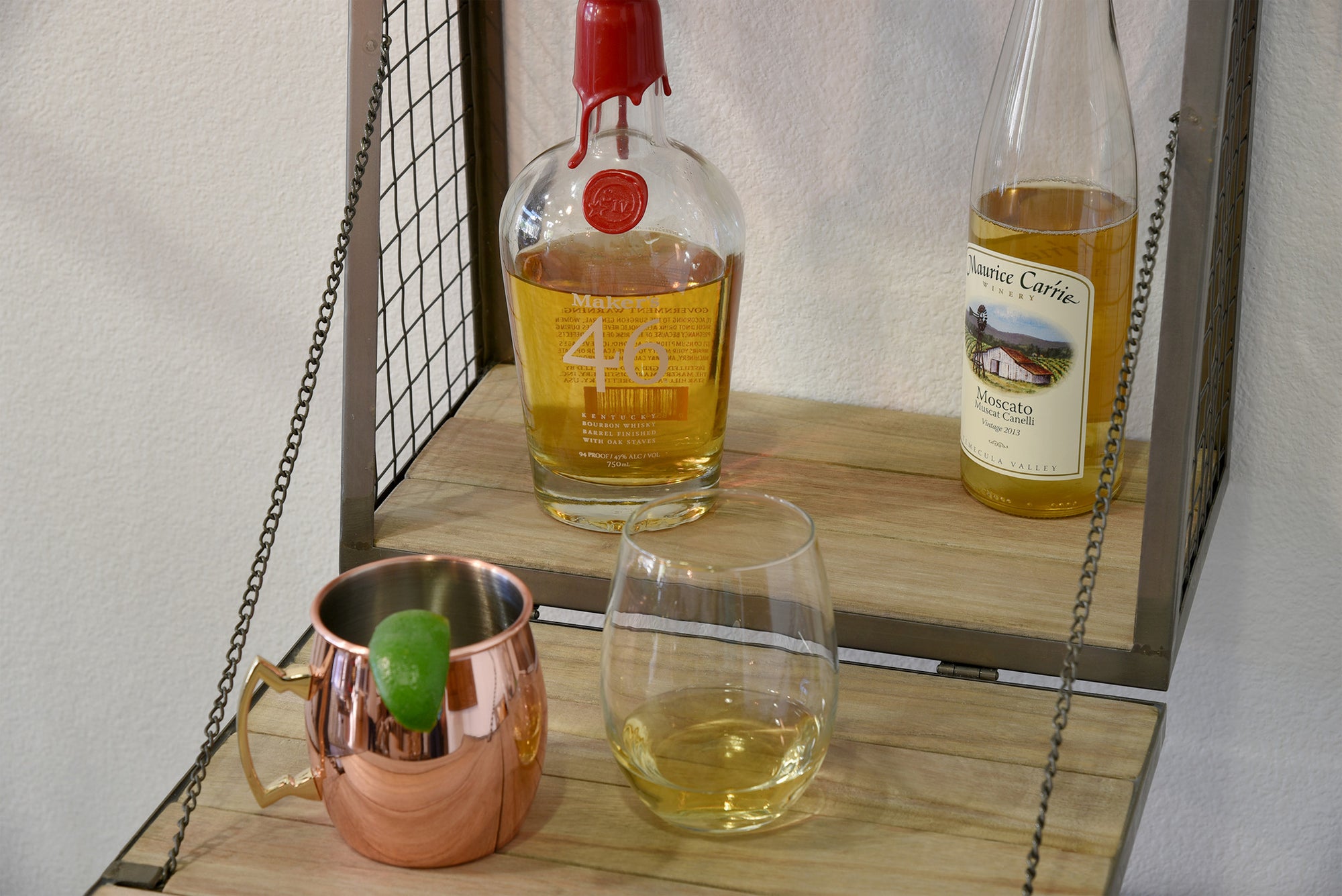 Floating Wall Mount Mini Bar Wine Liquor Shelf - Woodwaves