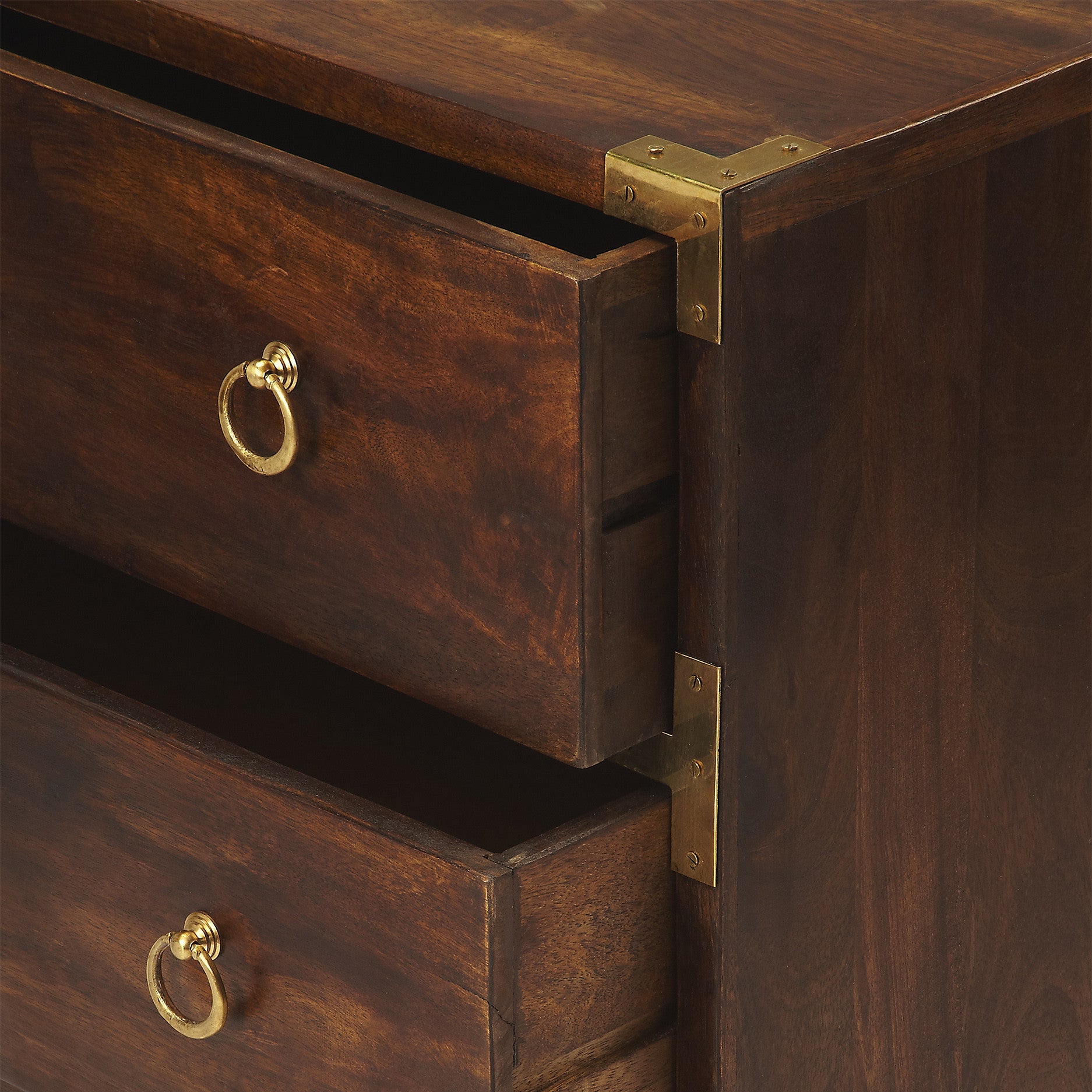Nautical Wood and Brass Detail Three Drawer Dresser Chest