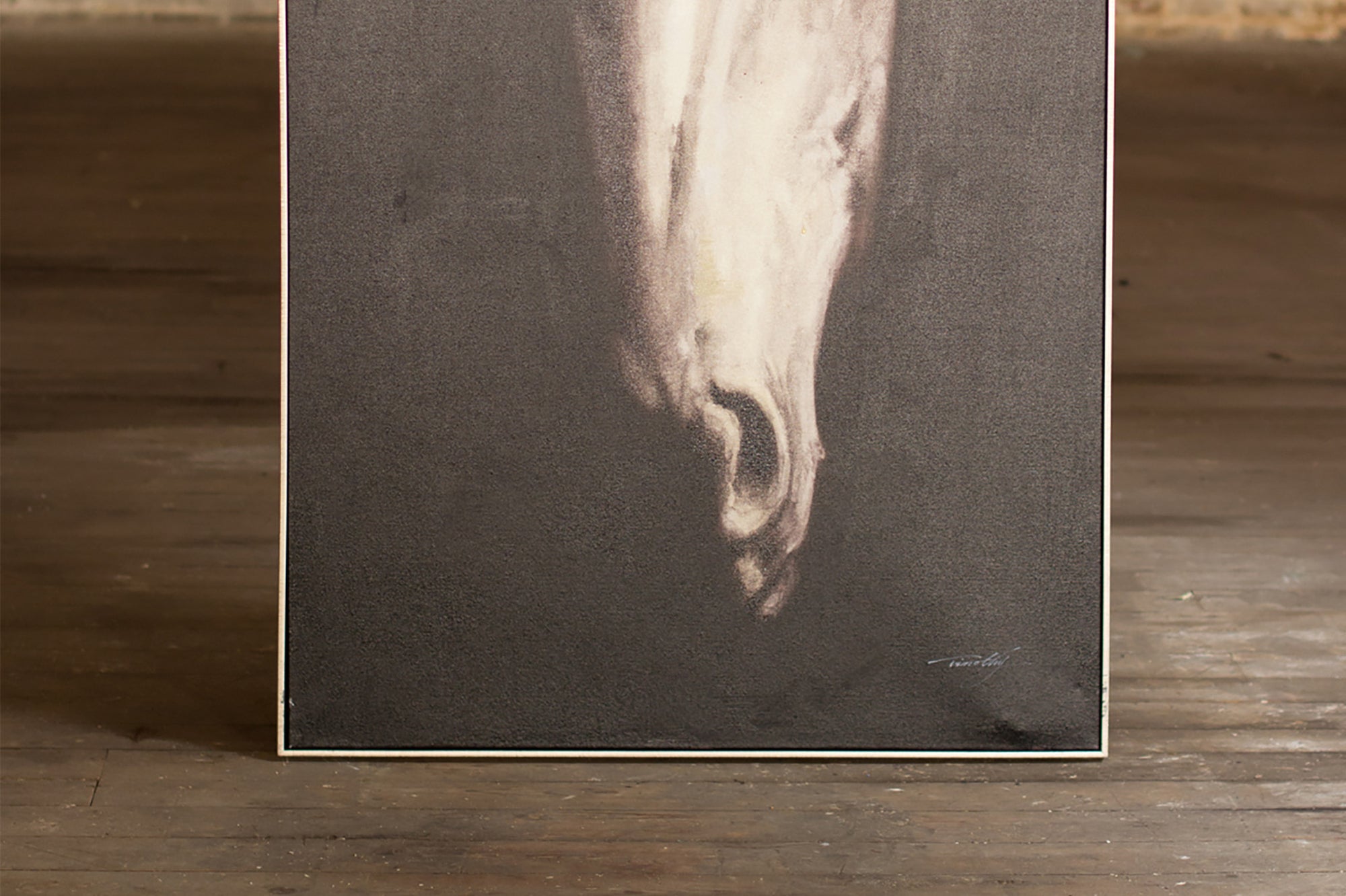Black and White Horse Face Oil Painting With Silver Frame