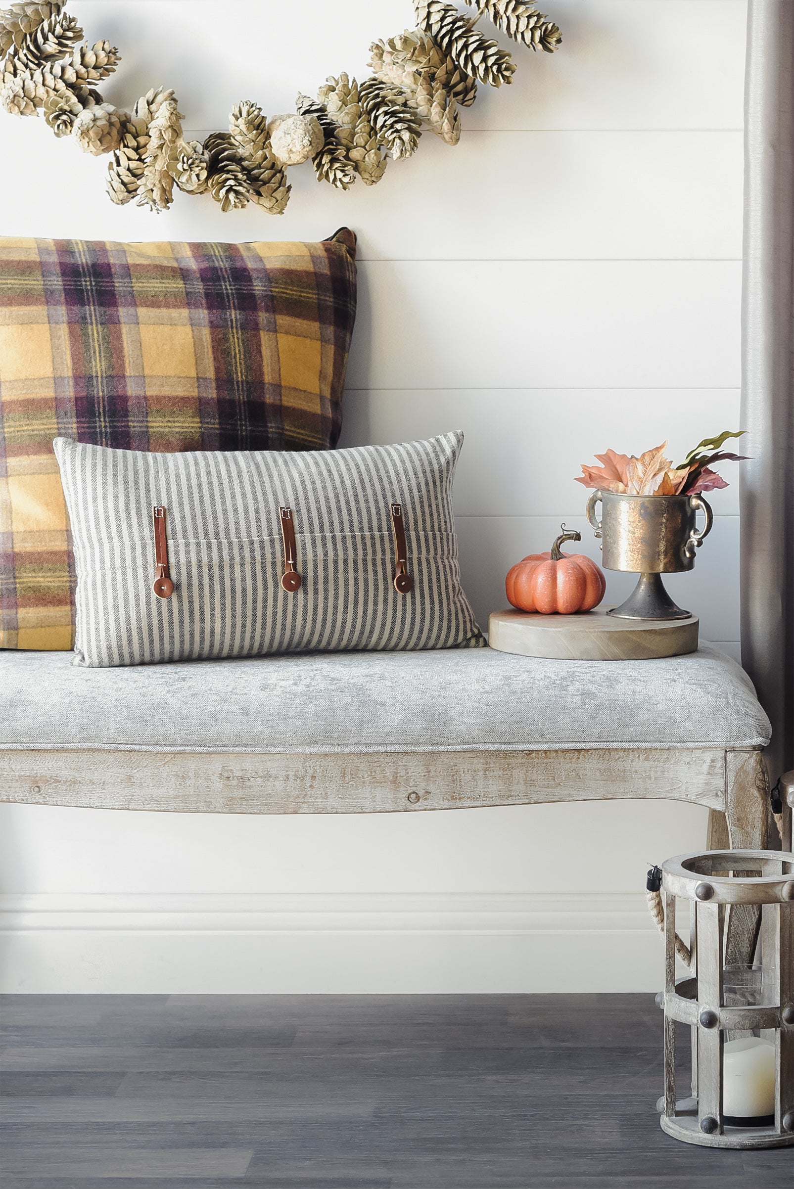 Striped Farmhouse Pillow With Leather Trim